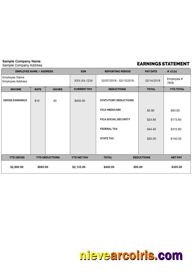 EMPLOYEE gross earnings statement